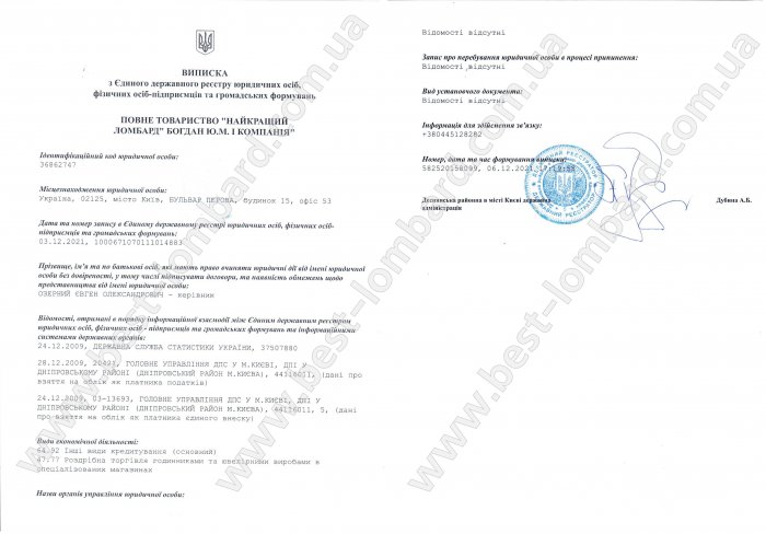 Довідка з Єдиного Державного Реєстру підприємств та організацій України 